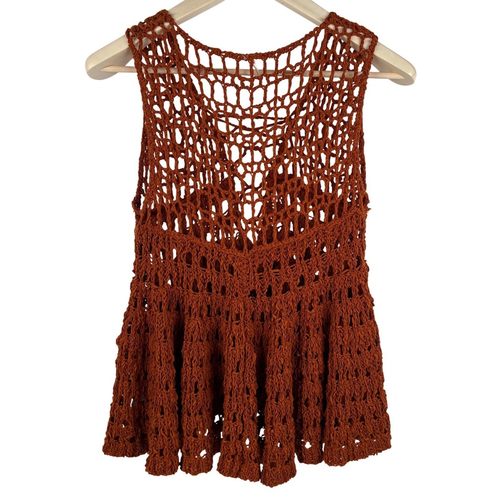 Free People Crochet Tank Top Womens S Orange Boho Festival Peplum